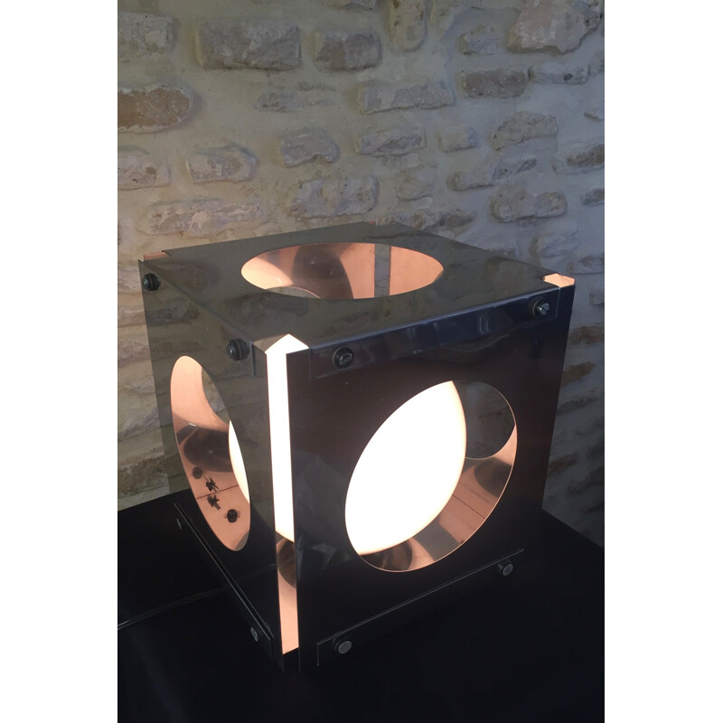 Lampe " boule carrée" vintage en métal chromé de Goffredo Reggiani, 1970