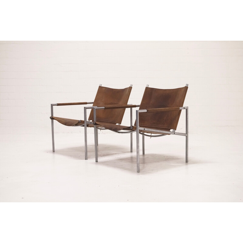 Set of 2 't Spectrum cognac leather lounge chairs, Martin VISSER - 1960s