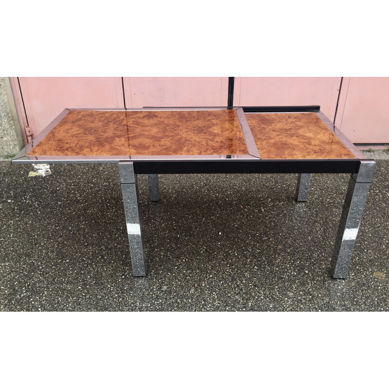 Table vintage en chrome et acier laqué noir