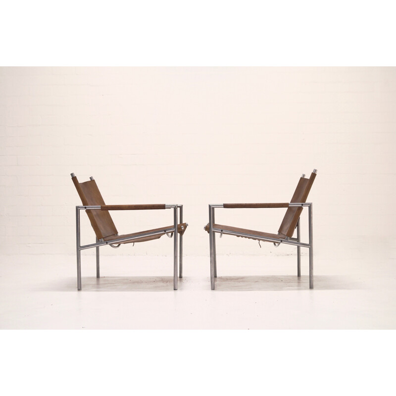 Set of 2 't Spectrum cognac leather lounge chairs, Martin VISSER - 1960s