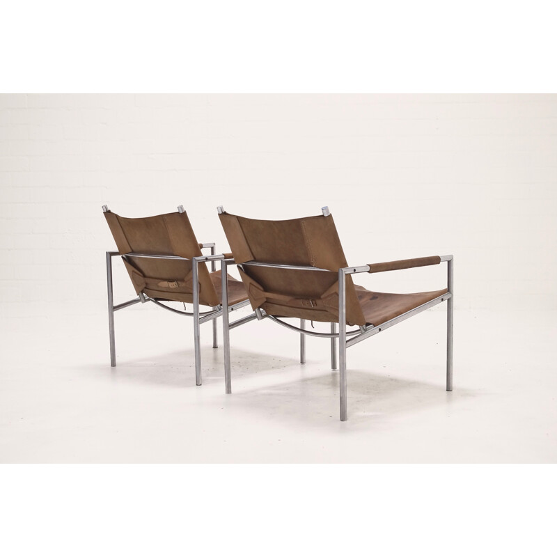 Set of 2 't Spectrum cognac leather lounge chairs, Martin VISSER - 1960s