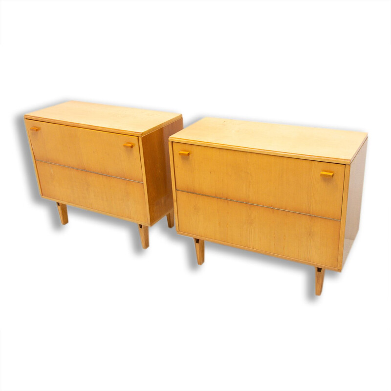 Pair of vintage beechwood dressers by Frantisek Mezulanik for Nový Domov, Czechoslovakia 1970