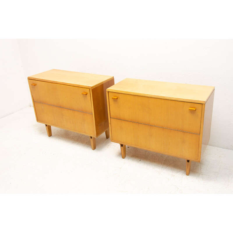 Pair of vintage beechwood dressers by Frantisek Mezulanik for Nový Domov, Czechoslovakia 1970