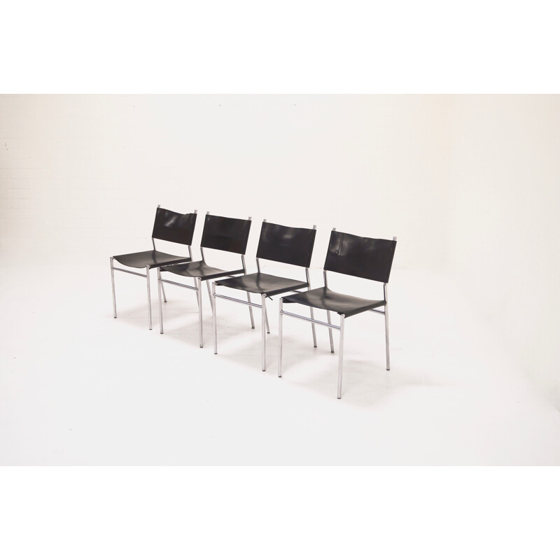 Set of 4 'T Spectrum leather "SE06" dining chairs, Martin VISSER - 1960s