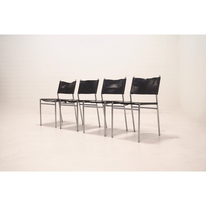Set of 4 'T Spectrum leather "SE06" dining chairs, Martin VISSER - 1960s