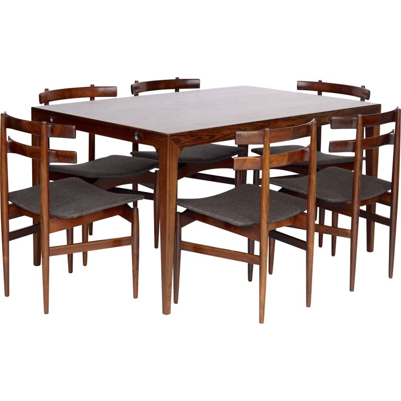 Ensemble de tables et 6 chaises vintage danoises en palissandre par Poul Hundevad, 1960