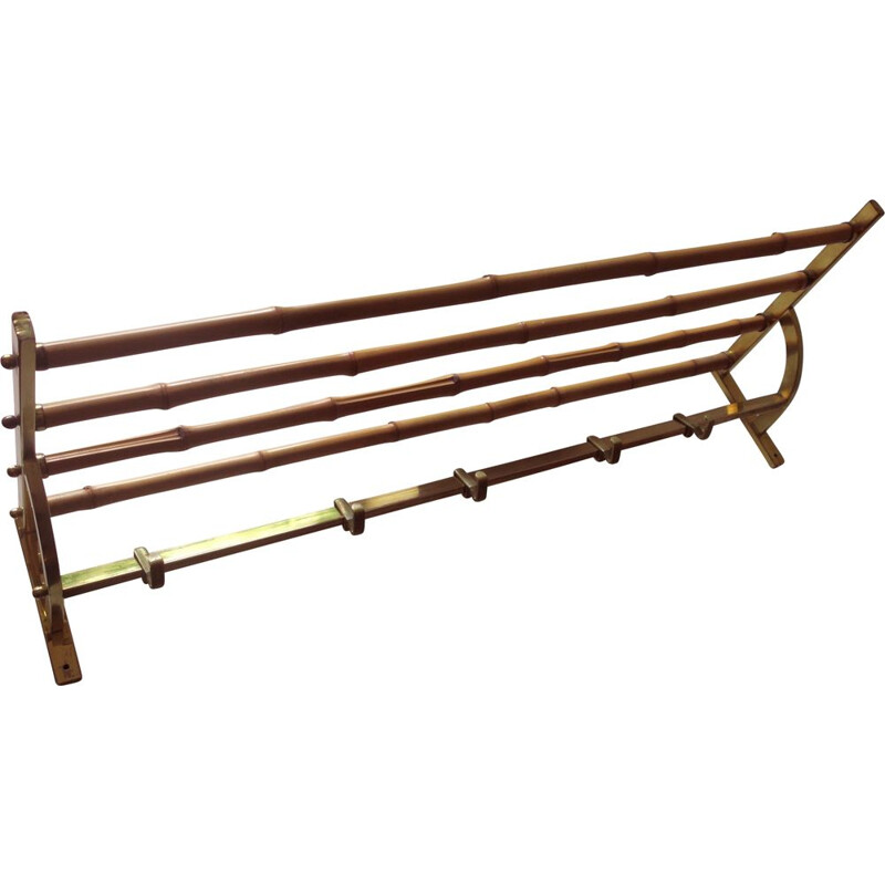 Mid-century bamboo and brass coat and hat rack, 1960s