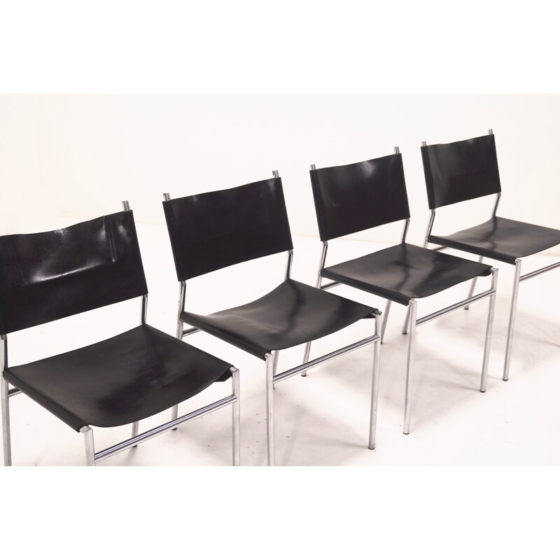 Set of 4 'T Spectrum leather "SE06" dining chairs, Martin VISSER - 1960s