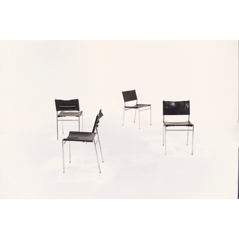 Ensemble de 4 chaises 'T Spectrum "SE06" en cuir, Martin VISSER - 1960