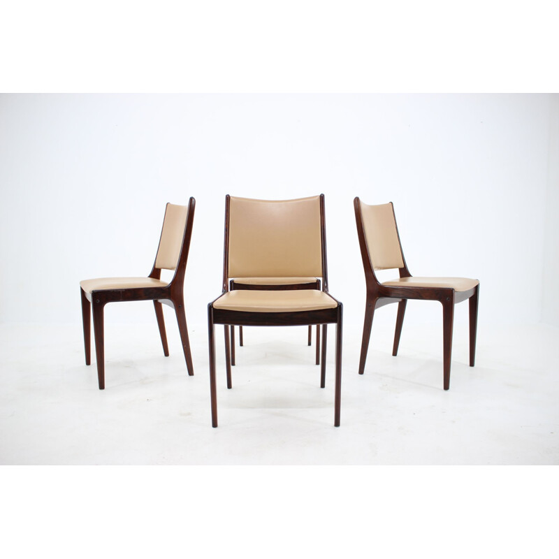 Set of 4 vintage teak and leatherette chairs by Johannes Andersen, 1960