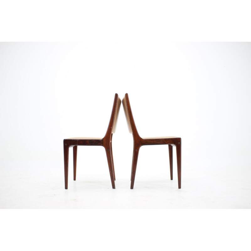 Conjunto de 4 cadeiras de teca vintage e de pele de Johannes Andersen, 1960