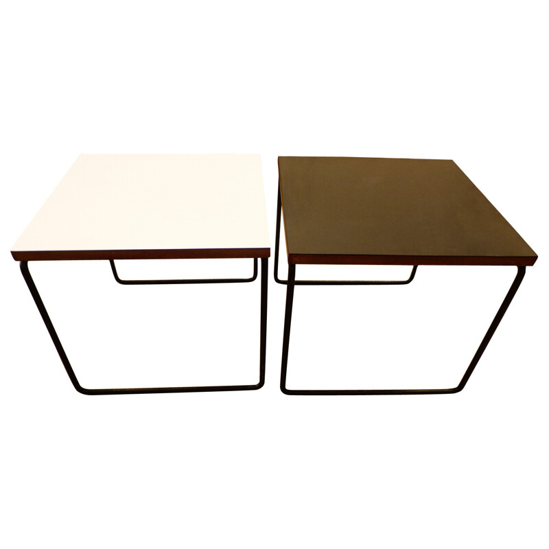 Pair of side tables black and white, Pierre GUARICHE - 1960s