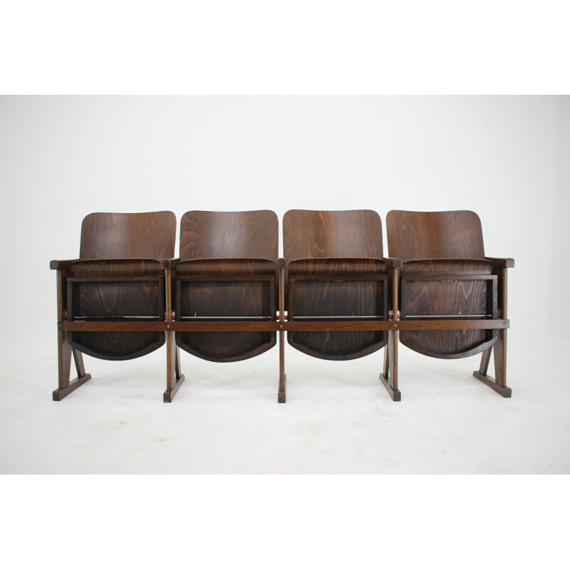 Vintage cinema bench with 4 seats, Czechoslovakia 1960s