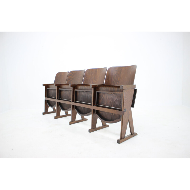 Vintage cinema bench with 4 seats, Czechoslovakia 1960s