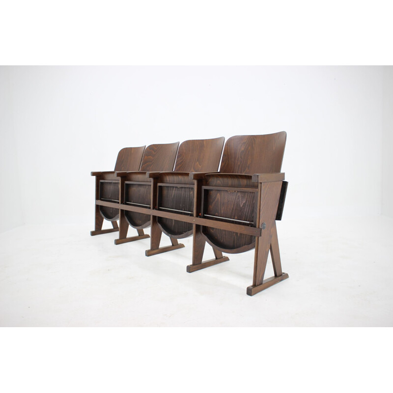 Vintage cinema bench with 4 seats, Czechoslovakia 1960s