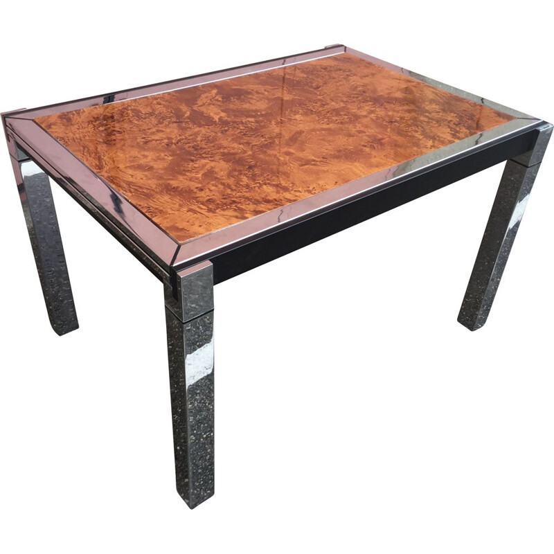 Table vintage en chrome et acier laqué noir