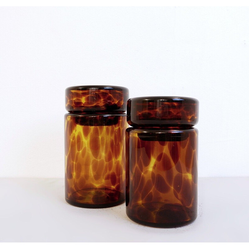 Pair of vintage glass turtle shell jars with stopper by Barovier & Toso