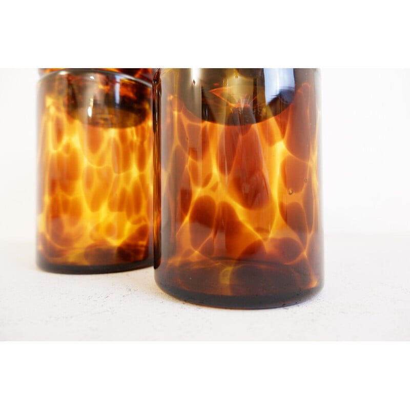 Pair of vintage glass turtle shell jars with stopper by Barovier & Toso
