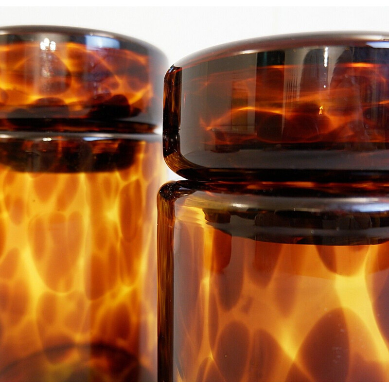 Pair of vintage glass turtle shell jars with stopper by Barovier & Toso