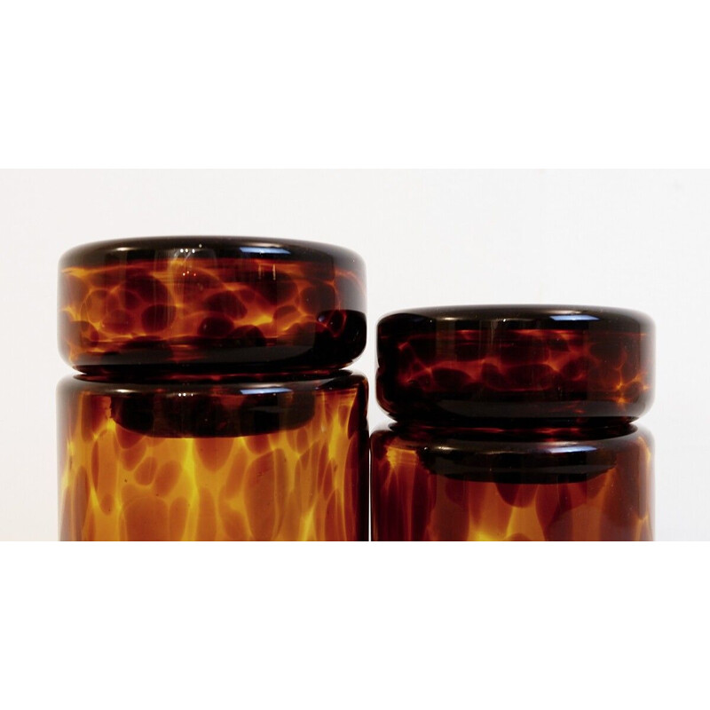 Pair of vintage glass turtle shell jars with stopper by Barovier & Toso