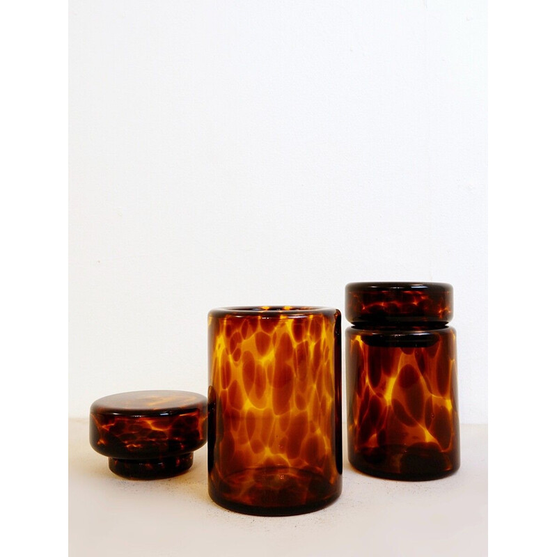 Pair of vintage glass turtle shell jars with stopper by Barovier & Toso