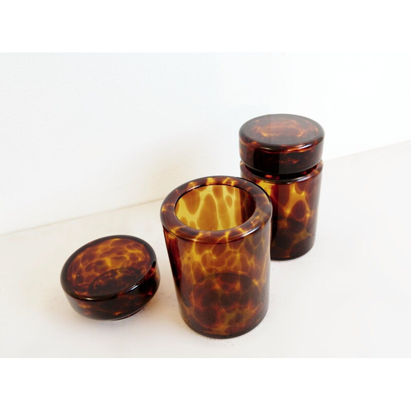 Pair of vintage glass turtle shell jars with stopper by Barovier & Toso