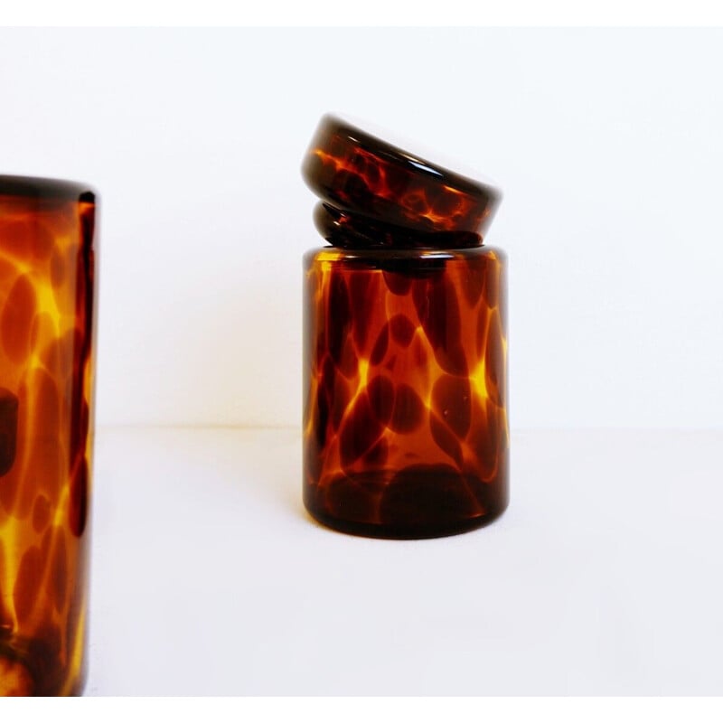 Pair of vintage glass turtle shell jars with stopper by Barovier & Toso