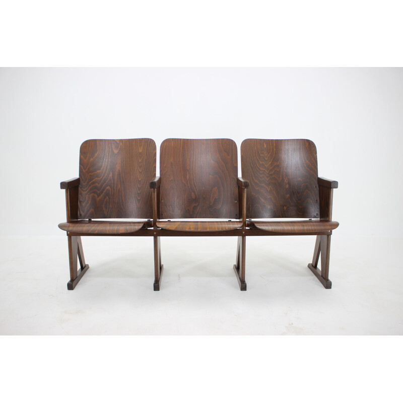 Vintage 3-seater cinema bench, Czechoslovakia 1960s