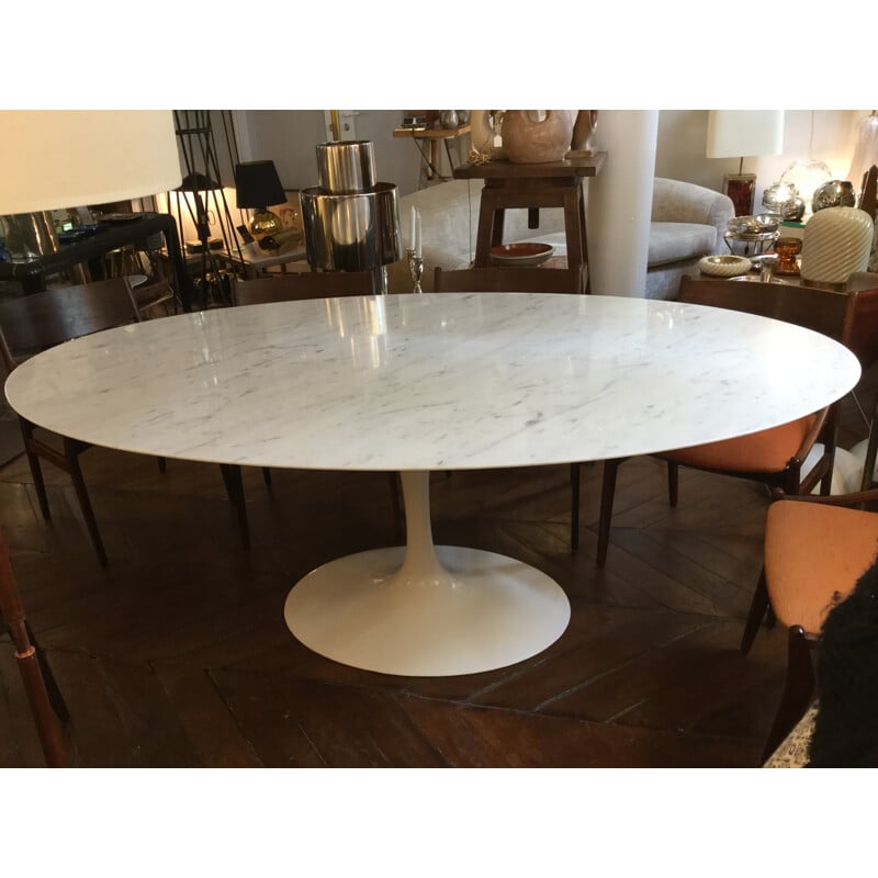 Knoll oval dining table in white marble and aluminum, Eero SAARINEN - 1970s