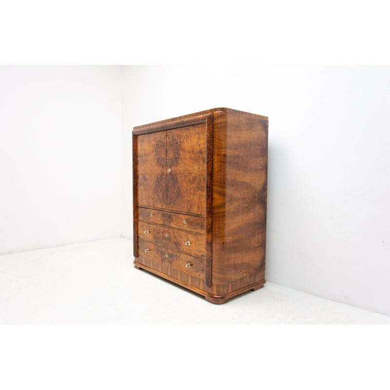 Buffet art déco vintage en bois et placage de noyer, 1930