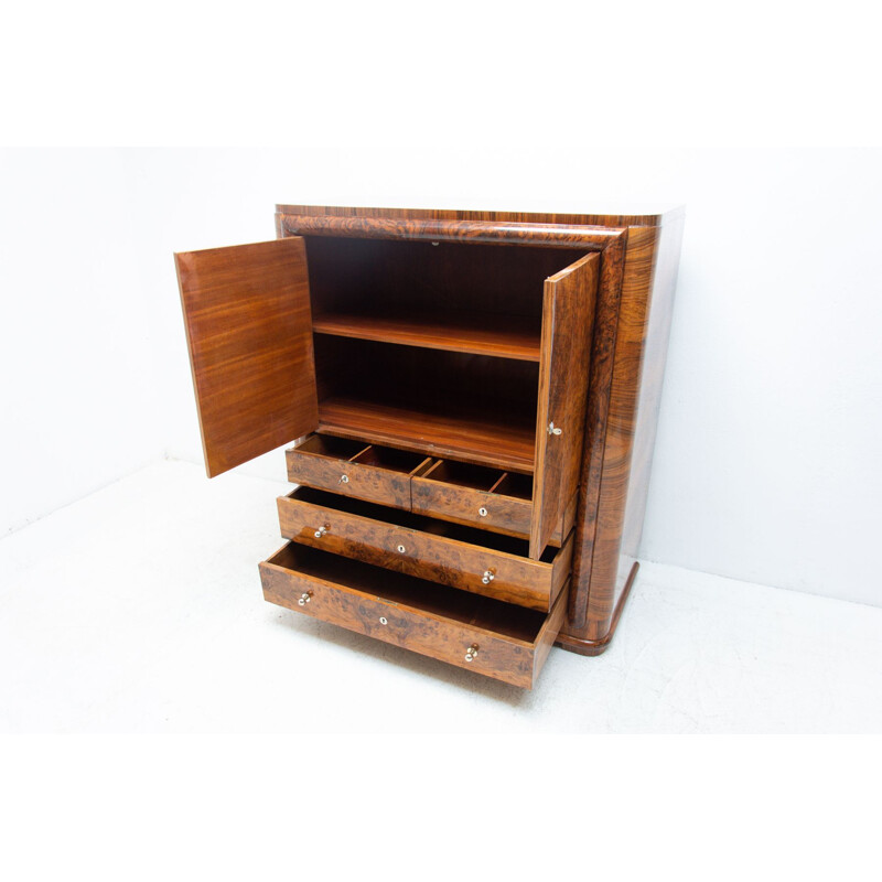 Vintage art deco walnoot fineer en houten dressoir, 1930