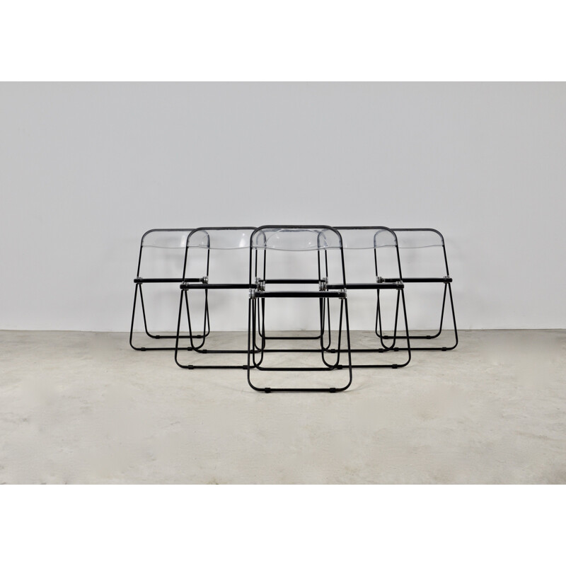 Set of 6 vintage Plia folding chairs by Giancarlo Piretti for Castelli, 1970s