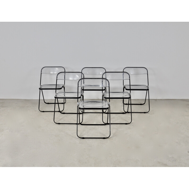 Set of 6 vintage Plia folding chairs by Giancarlo Piretti for Castelli, 1970s