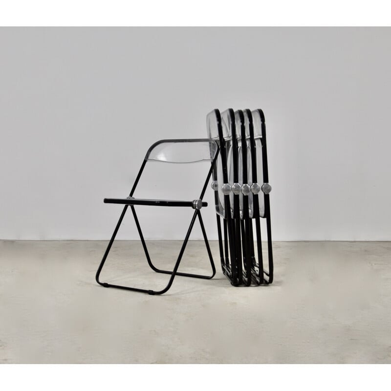 Set of 6 vintage Plia folding chairs by Giancarlo Piretti for Castelli, 1970s