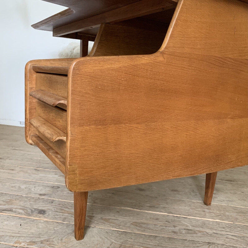 Vintage oak desk by Jacques Hauville for Bema, 1950s