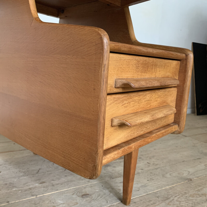 Vintage oak desk by Jacques Hauville for Bema, 1950s