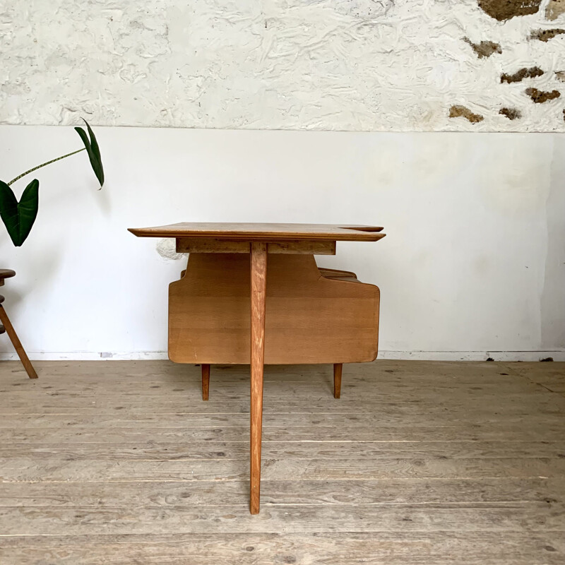 Vintage oak desk by Jacques Hauville for Bema, 1950s