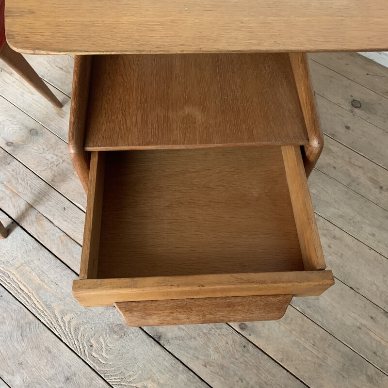 Vintage oak desk by Jacques Hauville for Bema, 1950s