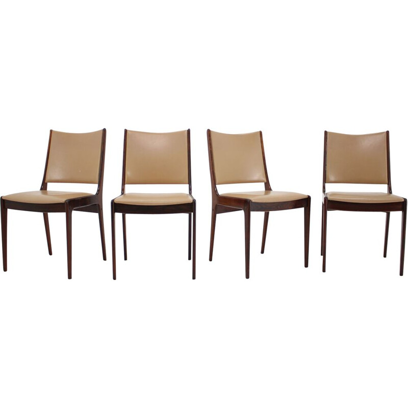 Set of 4 vintage teak and leatherette chairs by Johannes Andersen, 1960