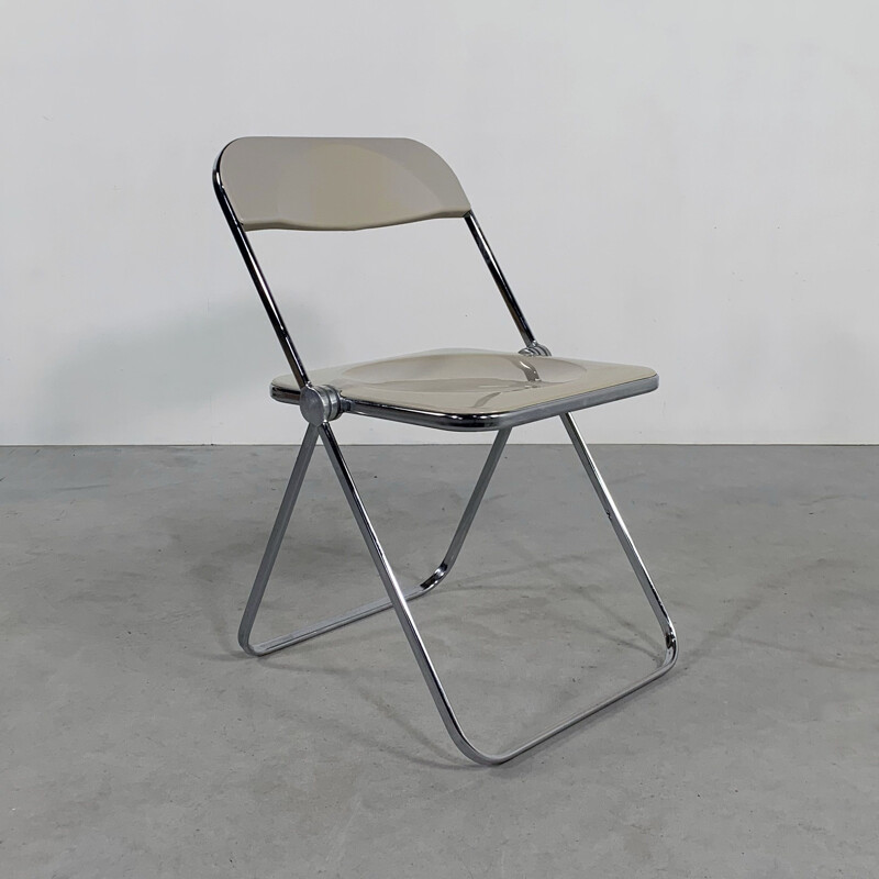 Vintage beige Plia folding chair by Giancarlo Piretti for Castelli, 1960s