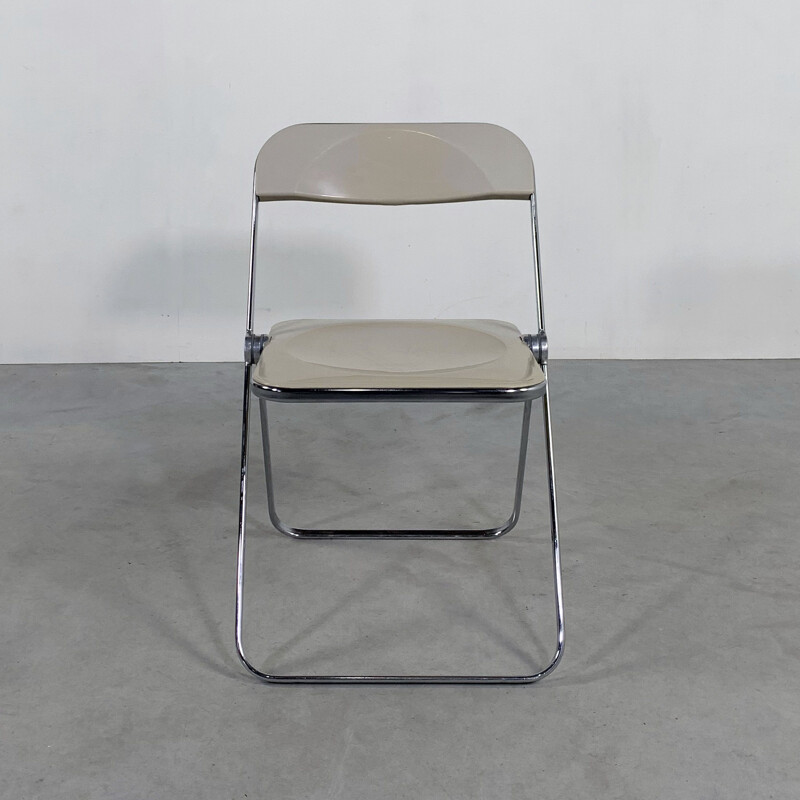 Vintage beige Plia folding chair by Giancarlo Piretti for Castelli, 1960s