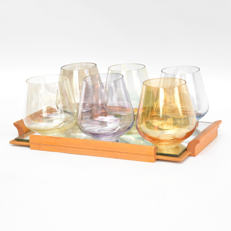 Set of 6 vintage glasses with mirror top, Germany 1960