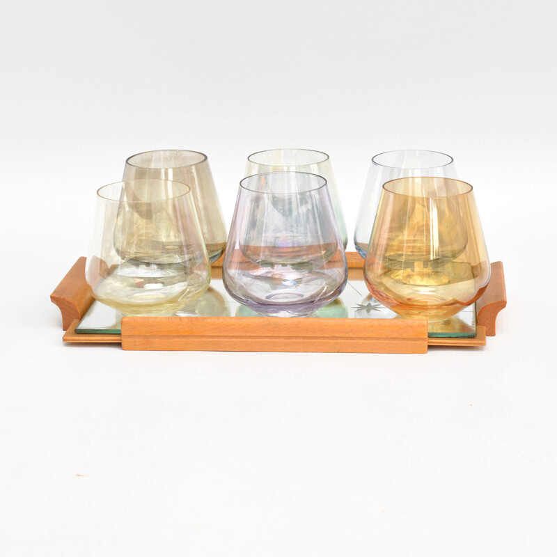 Set of 6 vintage glasses with mirror top, Germany 1960