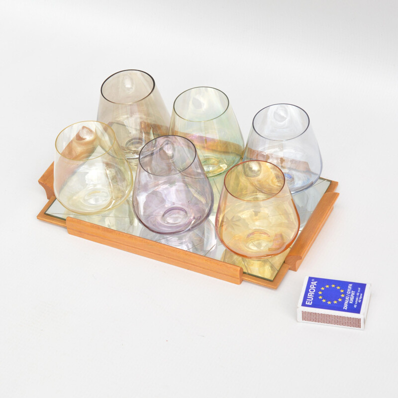 Set aus 6 Vintage-Gläsern mit verspiegeltem Tablett, Deutschland 1960