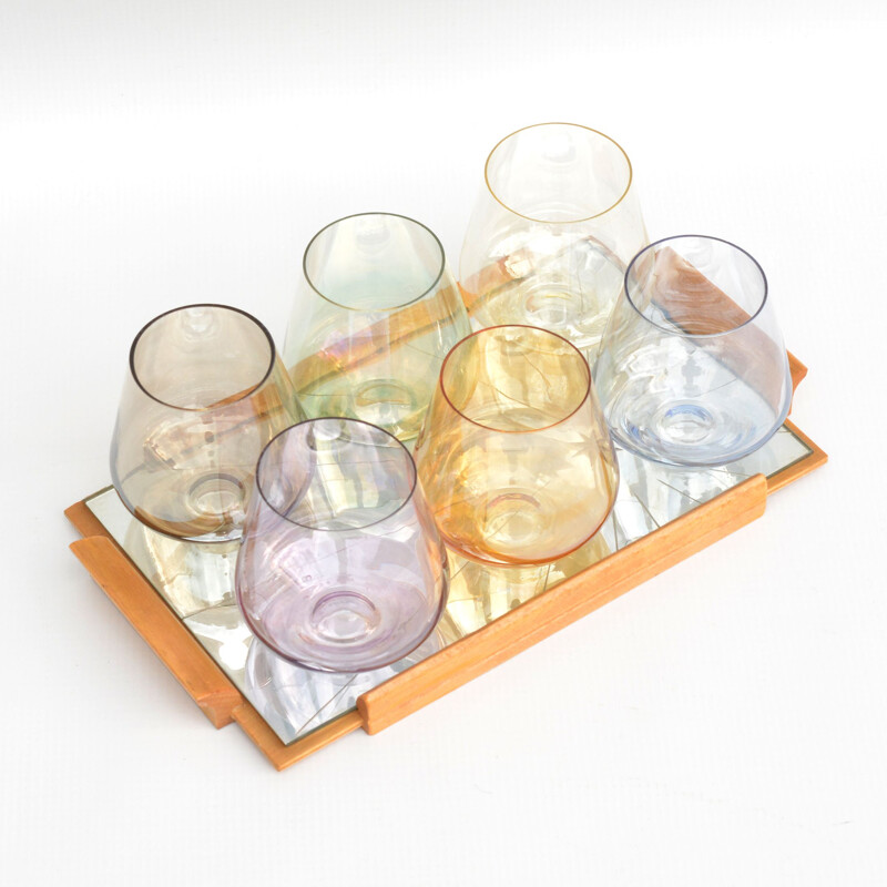 Set of 6 vintage glasses with mirror top, Germany 1960