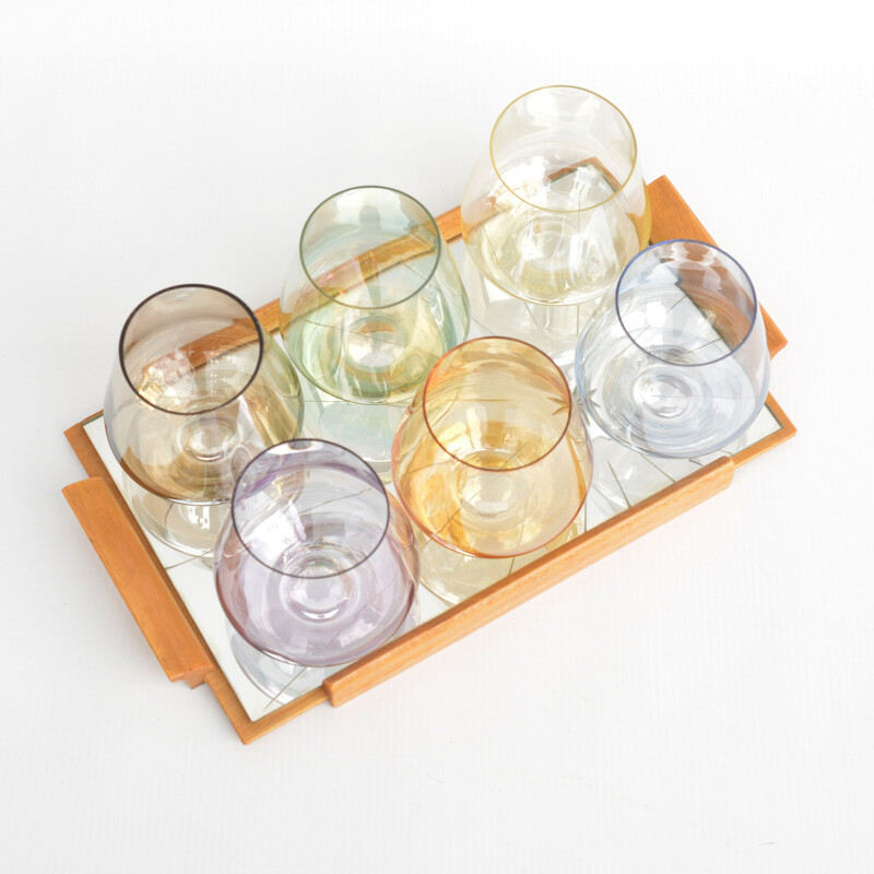 Set of 6 vintage glasses with mirror top, Germany 1960