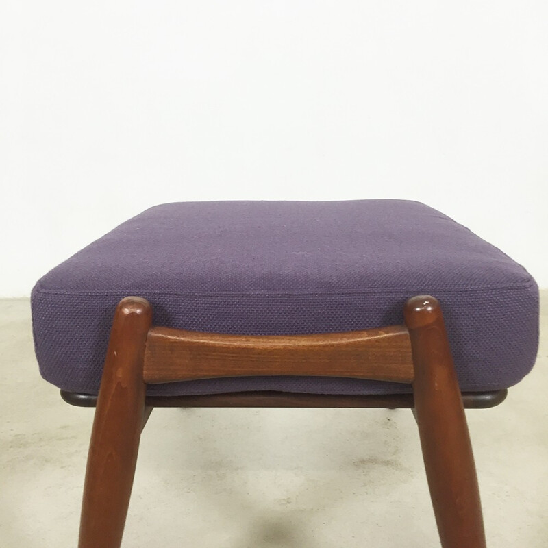 Tabouret "Cigar" en teck et tissu violet, Hans WEGNER - 1960