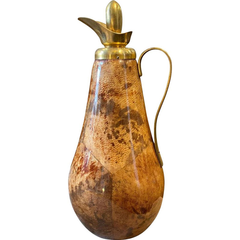 Carafe vintage en cuir de chèvre et laiton d'Aldo Tura, 1960