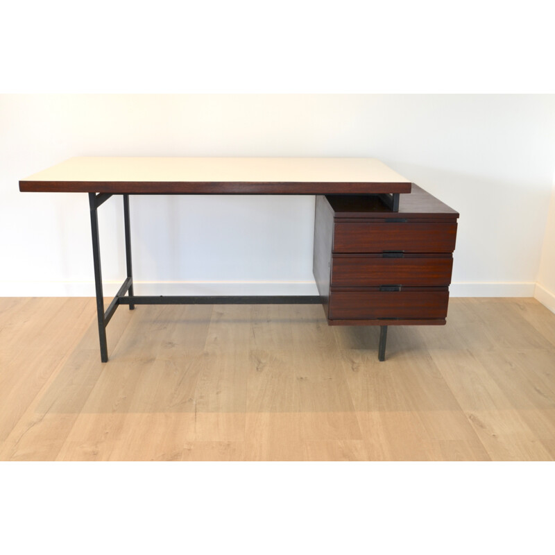 Minvielle desk in mahogany and metal, Pierre GUARICHE - 1955
