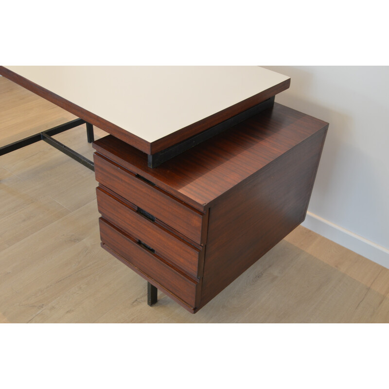 Minvielle desk in mahogany and metal, Pierre GUARICHE - 1955